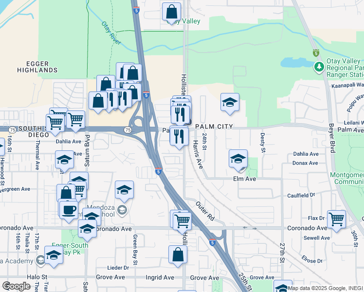 map of restaurants, bars, coffee shops, grocery stores, and more near in San Diego
