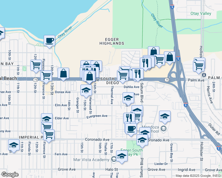 map of restaurants, bars, coffee shops, grocery stores, and more near 762 Thermal Avenue in San Diego