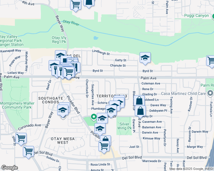 map of restaurants, bars, coffee shops, grocery stores, and more near 728 Grissom Street in San Diego