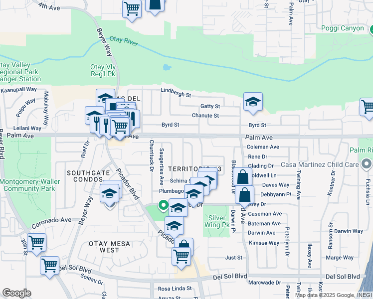 map of restaurants, bars, coffee shops, grocery stores, and more near 728 Grissom Street in San Diego