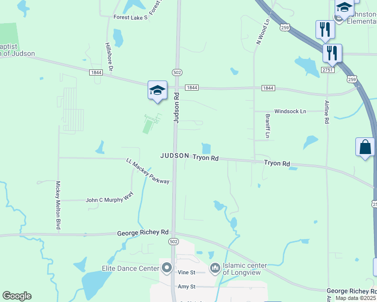 map of restaurants, bars, coffee shops, grocery stores, and more near in Judson