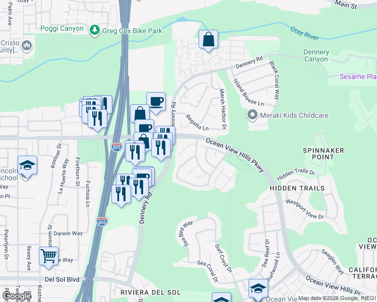 map of restaurants, bars, coffee shops, grocery stores, and more near 4757 Camberley Court in San Diego