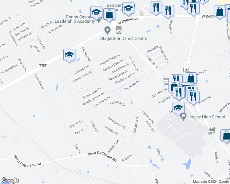map of restaurants, bars, coffee shops, grocery stores, and more near 140 Thousand Oaks Mobile Home Park in Mansfield