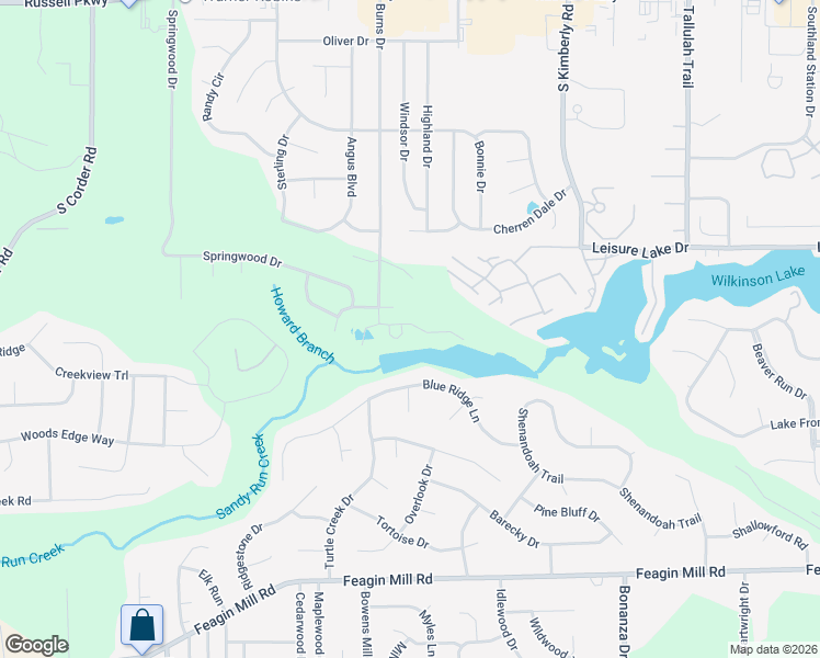 map of restaurants, bars, coffee shops, grocery stores, and more near 127 Bayside Circle in Warner Robins