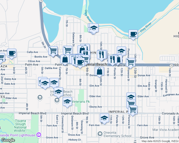 map of restaurants, bars, coffee shops, grocery stores, and more near 757 9th Street in Imperial Beach