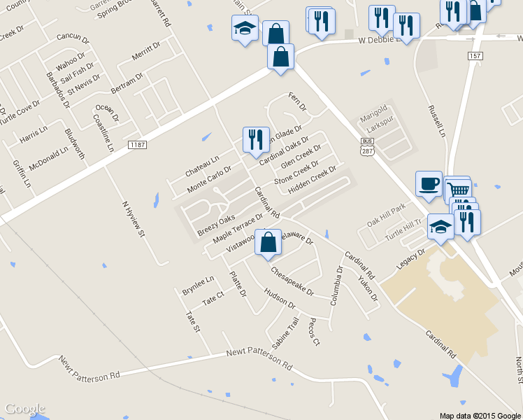 map of restaurants, bars, coffee shops, grocery stores, and more near 1202 Maple Terrace Drive in Mansfield