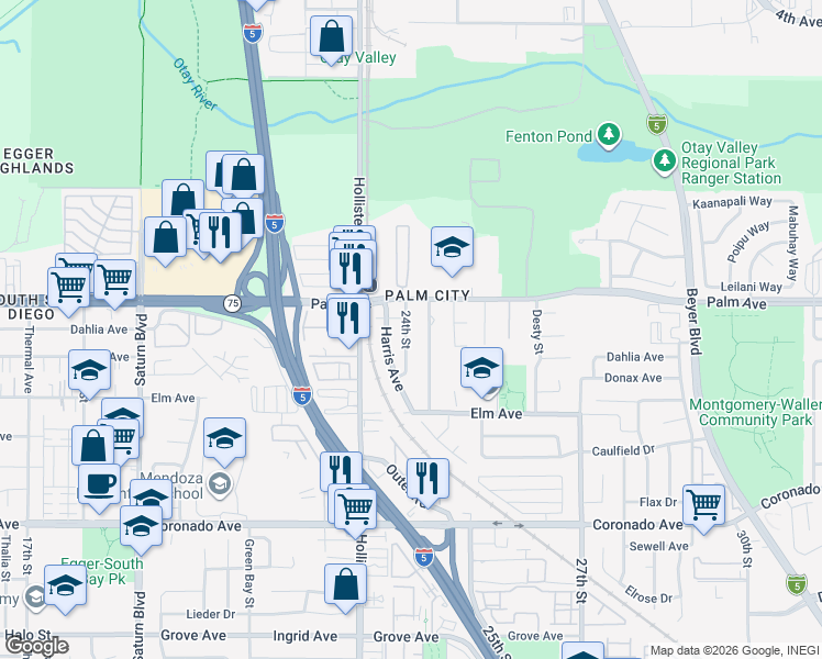 map of restaurants, bars, coffee shops, grocery stores, and more near 752 24th Street in San Diego