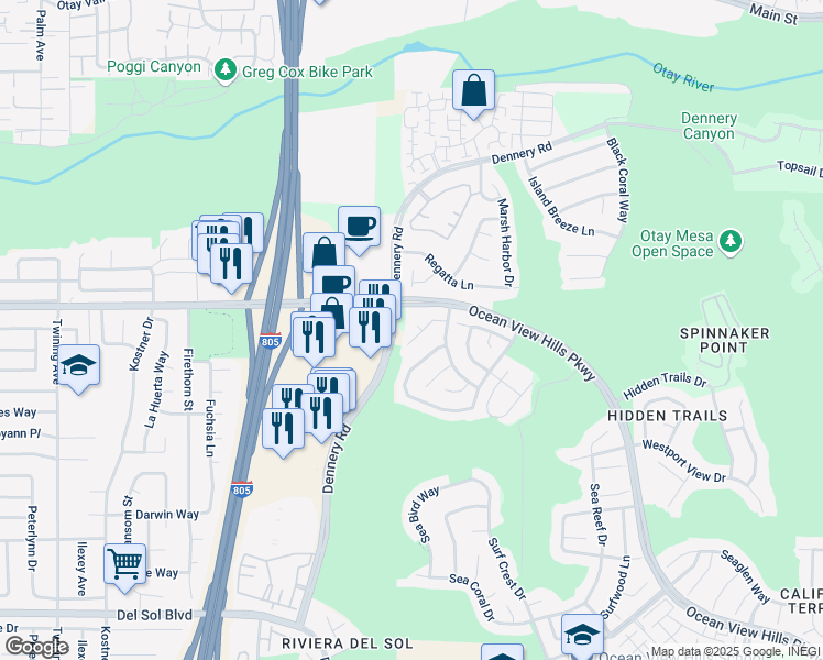 map of restaurants, bars, coffee shops, grocery stores, and more near 720 Bardsley Court in San Diego