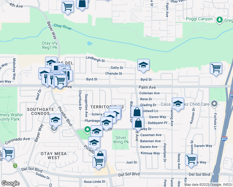 map of restaurants, bars, coffee shops, grocery stores, and more near 3753 Coleman Avenue in San Diego