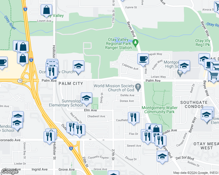 map of restaurants, bars, coffee shops, grocery stores, and more near 2656 McBurney Court in San Diego