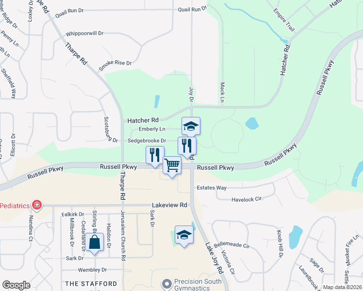 map of restaurants, bars, coffee shops, grocery stores, and more near 105 Sedgebrooke Drive in Warner Robins