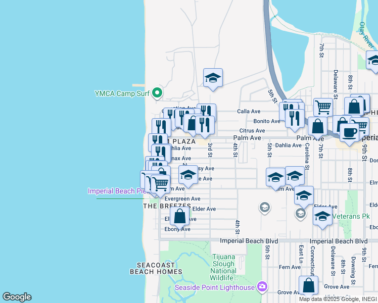map of restaurants, bars, coffee shops, grocery stores, and more near in Imperial Beach