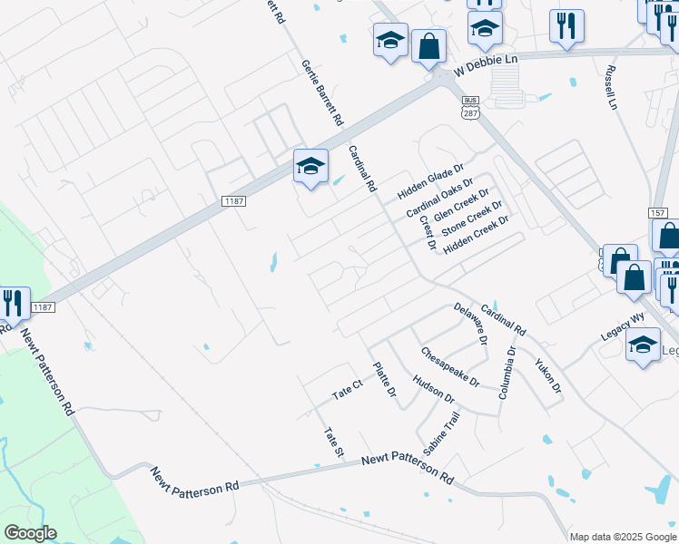 map of restaurants, bars, coffee shops, grocery stores, and more near 1062 Breezy Oaks Drive in Mansfield