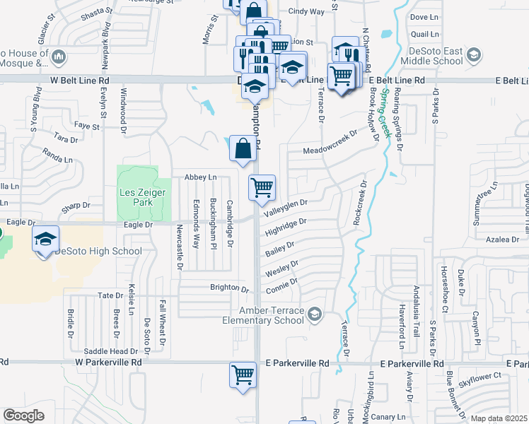 map of restaurants, bars, coffee shops, grocery stores, and more near 440 South Hampton Road in DeSoto