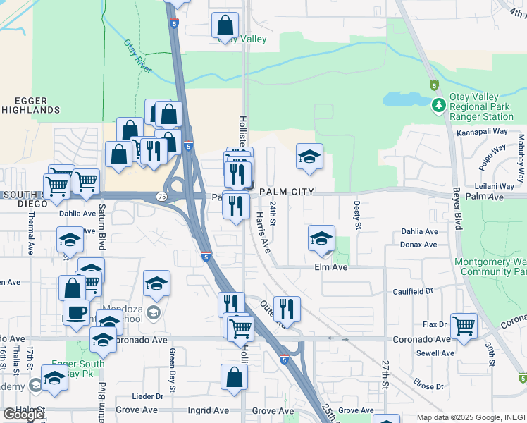 map of restaurants, bars, coffee shops, grocery stores, and more near 752 24th Street in San Diego
