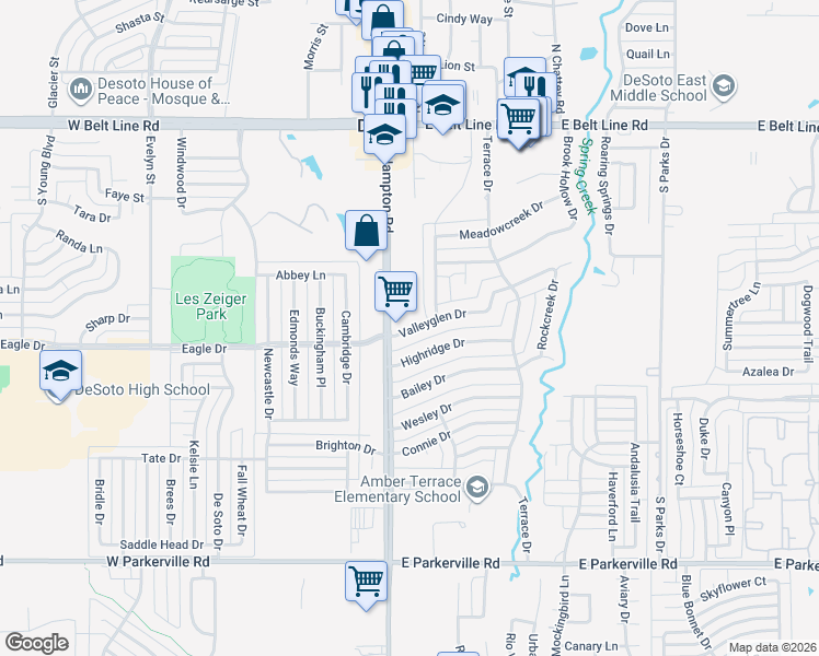 map of restaurants, bars, coffee shops, grocery stores, and more near 440 South Hampton Road in DeSoto