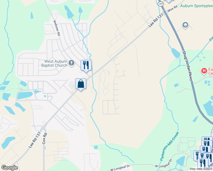 map of restaurants, bars, coffee shops, grocery stores, and more near 1100 Stonegate Drive in Auburn