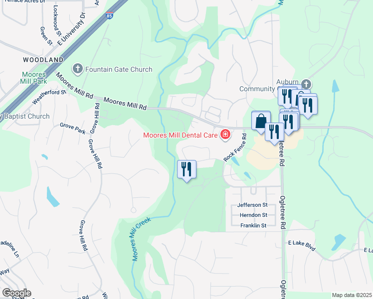 map of restaurants, bars, coffee shops, grocery stores, and more near 1926 Hillbrook Circle in Auburn