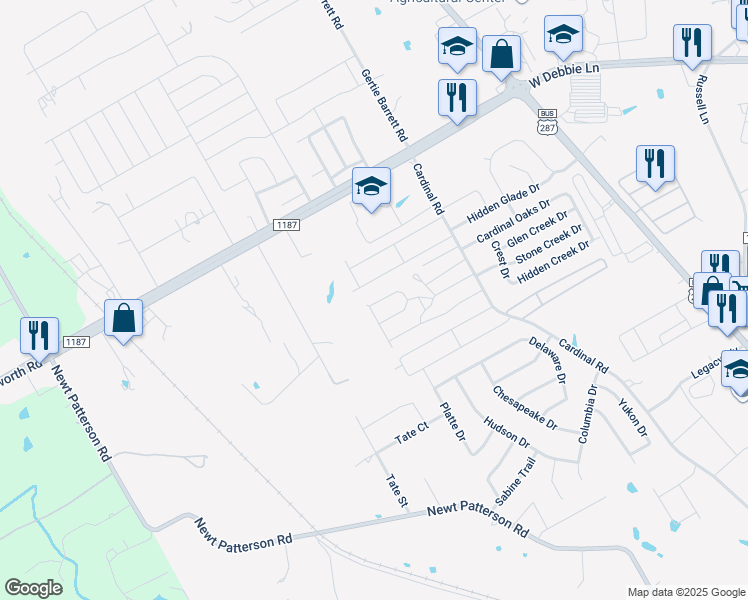 map of restaurants, bars, coffee shops, grocery stores, and more near 1026 Breezy Oaks Drive in Mansfield