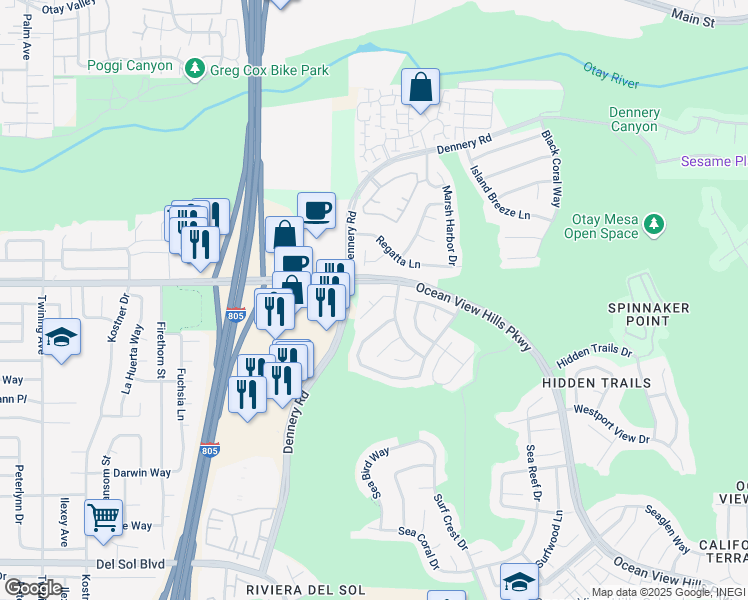 map of restaurants, bars, coffee shops, grocery stores, and more near 720 Bardsley Court in San Diego