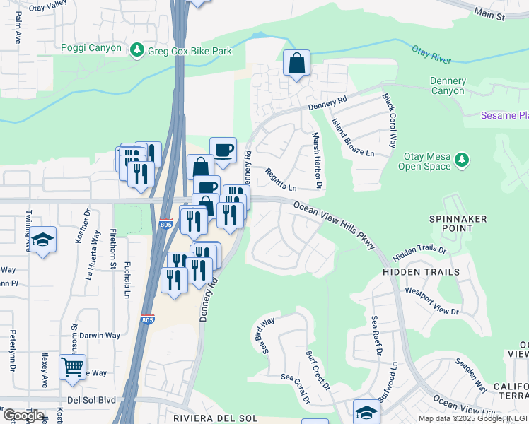map of restaurants, bars, coffee shops, grocery stores, and more near 720 Bardsley Court in San Diego