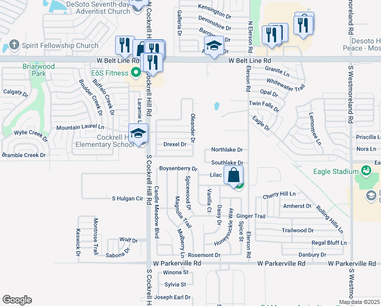 map of restaurants, bars, coffee shops, grocery stores, and more near 1205 Summerside Drive in DeSoto