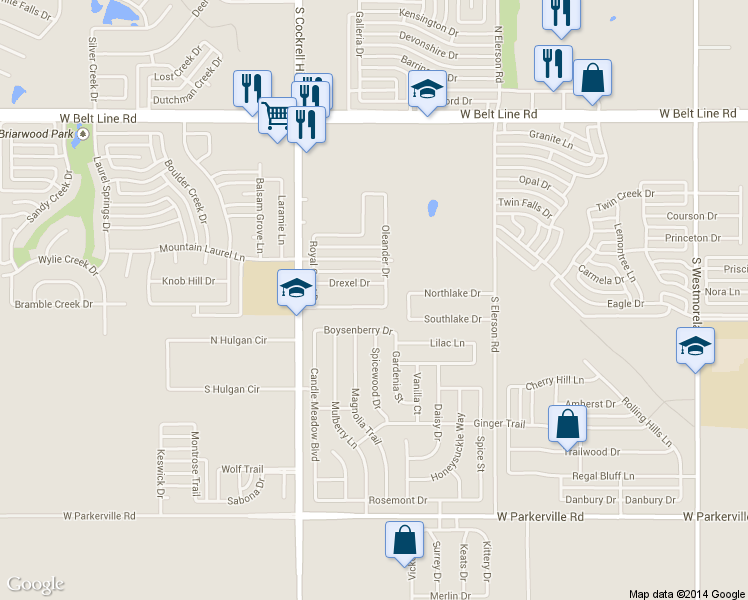map of restaurants, bars, coffee shops, grocery stores, and more near 1205 Summerside Dr in DeSoto