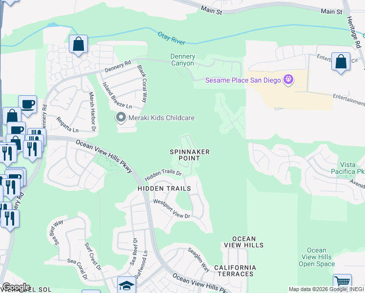 map of restaurants, bars, coffee shops, grocery stores, and more near 733 Anchor Cove in San Diego