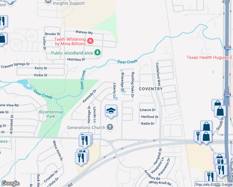 map of restaurants, bars, coffee shops, grocery stores, and more near 700 Liberty Lane in Crowley