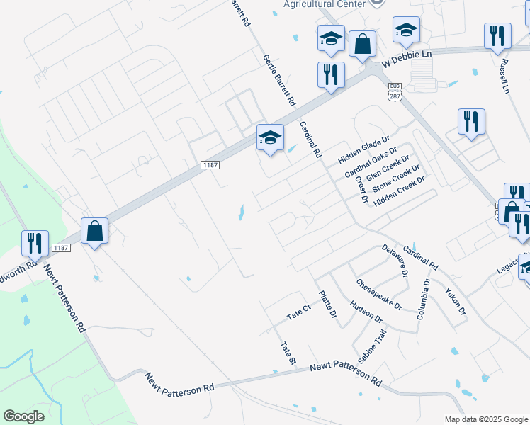 map of restaurants, bars, coffee shops, grocery stores, and more near 1026 Breezy Oaks Drive in Mansfield