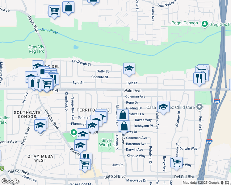 map of restaurants, bars, coffee shops, grocery stores, and more near 3862 Coleman Avenue in San Diego