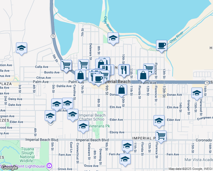 map of restaurants, bars, coffee shops, grocery stores, and more near in Imperial Beach
