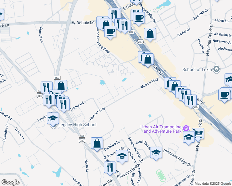 map of restaurants, bars, coffee shops, grocery stores, and more near 441 House Road in Mansfield