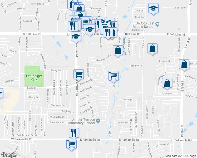 map of restaurants, bars, coffee shops, grocery stores, and more near 224 Valleyglen Drive in DeSoto