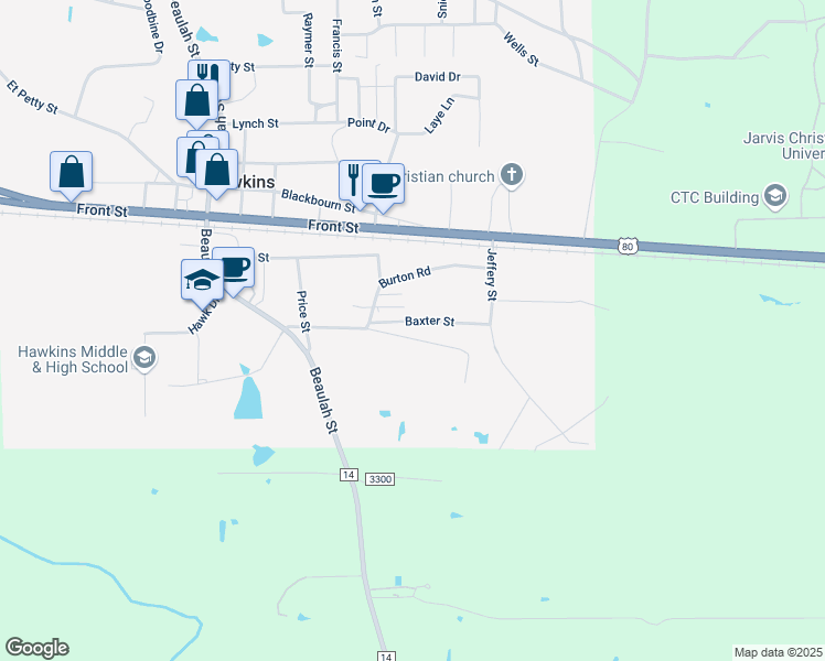map of restaurants, bars, coffee shops, grocery stores, and more near 209 Baxter Street in Hawkins