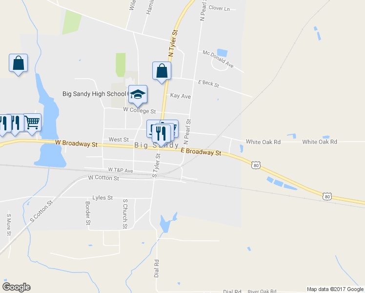 map of restaurants, bars, coffee shops, grocery stores, and more near 207 East Broadway Street in Big Sandy