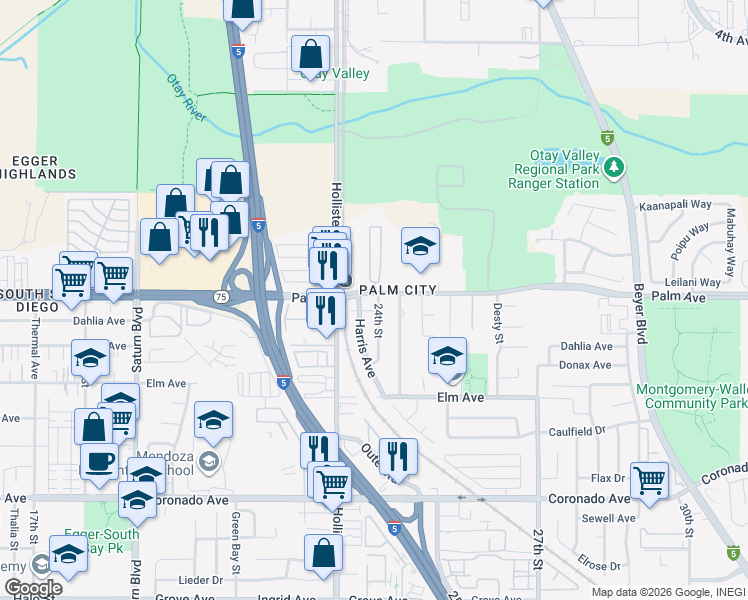 map of restaurants, bars, coffee shops, grocery stores, and more near 752 24th Street in San Diego