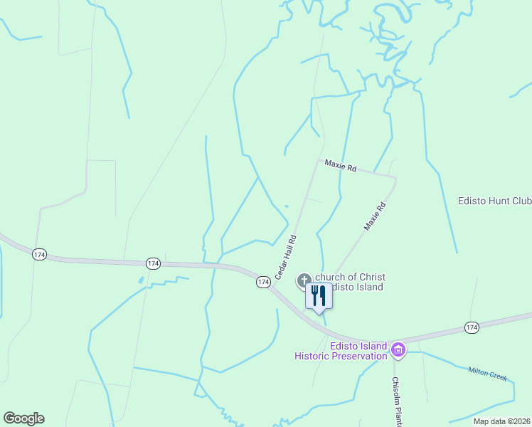 map of restaurants, bars, coffee shops, grocery stores, and more near 8046 Cedar Hall Road in Edisto Island