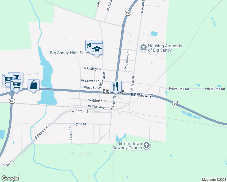 map of restaurants, bars, coffee shops, grocery stores, and more near in Big Sandy