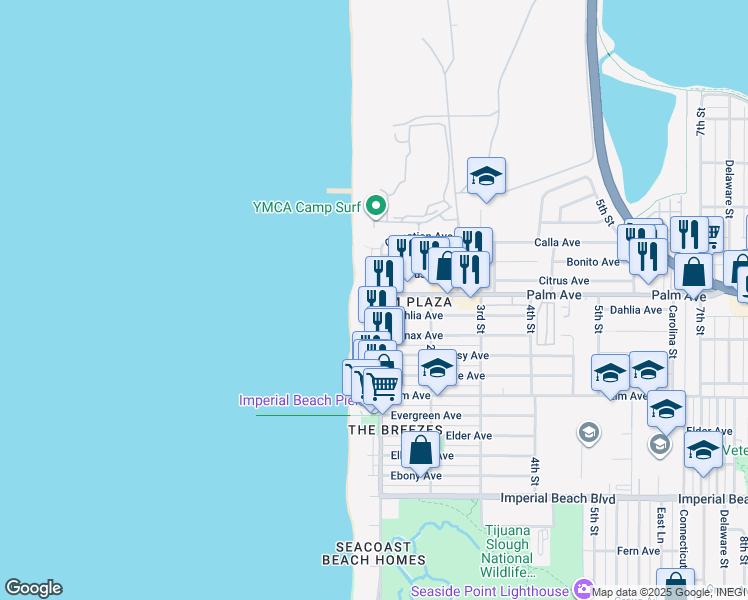 map of restaurants, bars, coffee shops, grocery stores, and more near 700 Seacoast Drive in Imperial Beach