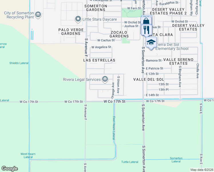 map of restaurants, bars, coffee shops, grocery stores, and more near S Avenue F in Somerton