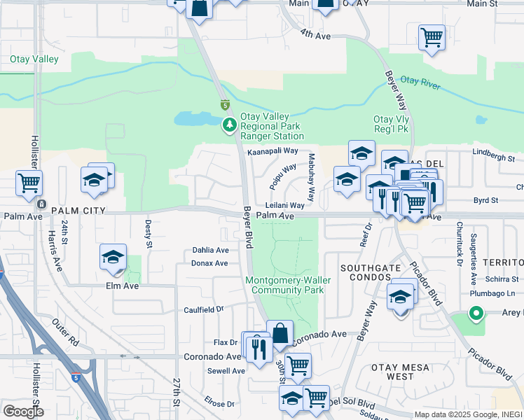 map of restaurants, bars, coffee shops, grocery stores, and more near 2925 Leilani Way in San Diego