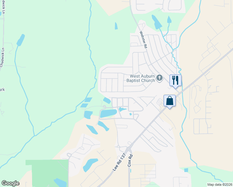 map of restaurants, bars, coffee shops, grocery stores, and more near 316 Ole Miss Avenue in Auburn