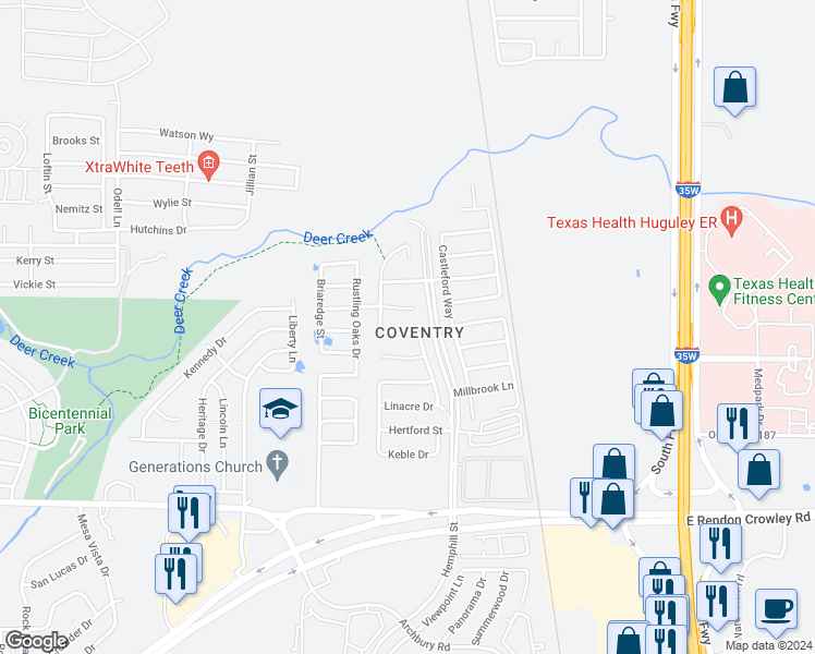 map of restaurants, bars, coffee shops, grocery stores, and more near 516 Nuffield Lane in Crowley