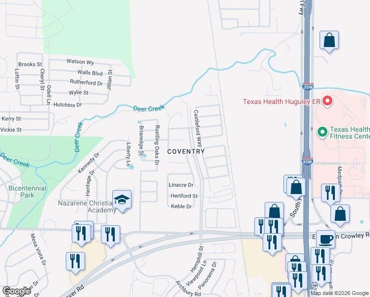 map of restaurants, bars, coffee shops, grocery stores, and more near 508 Nuffield Lane in Crowley