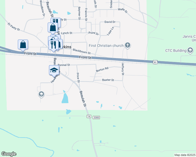 map of restaurants, bars, coffee shops, grocery stores, and more near 253 Burton Drive in Hawkins