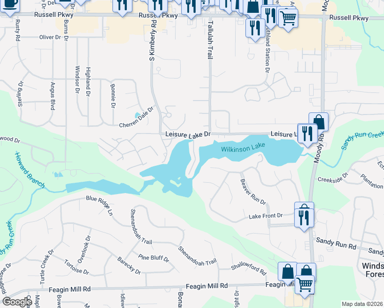 map of restaurants, bars, coffee shops, grocery stores, and more near 104-106 Island Boulevard in Warner Robins