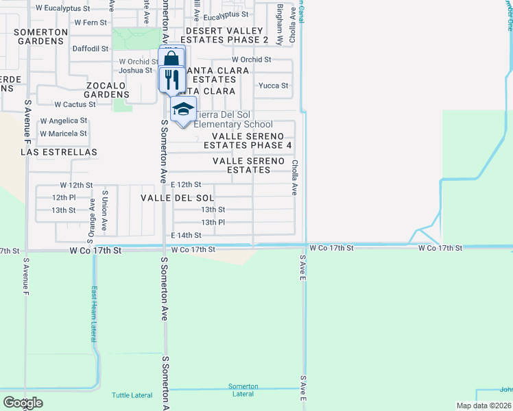 map of restaurants, bars, coffee shops, grocery stores, and more near 508 12th Place in Somerton