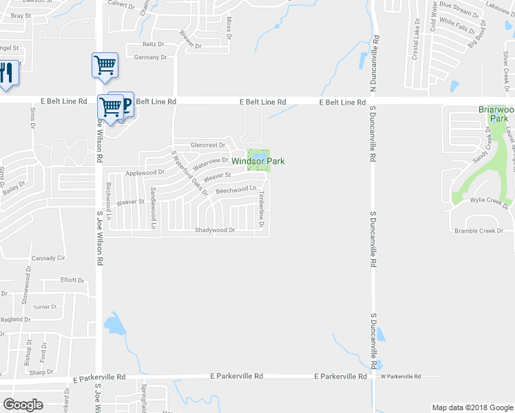 map of restaurants, bars, coffee shops, grocery stores, and more near 323 Timberline Drive in Cedar Hill
