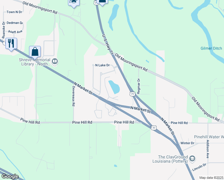 map of restaurants, bars, coffee shops, grocery stores, and more near 4302 North Market Street in Shreveport